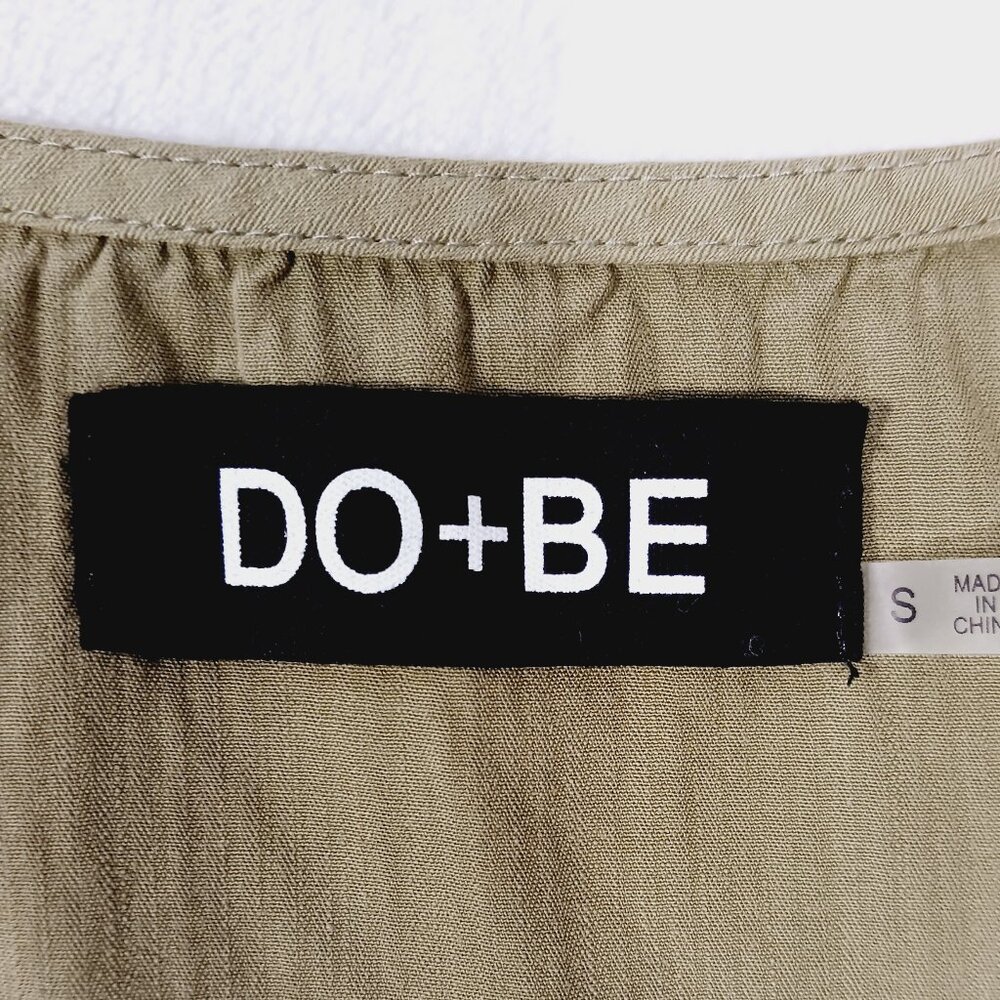 DO + BE, Khaki Green Crop Top Wrap Tie Waist Ruffled Sleeves Cotton, Festival, S - Picture 2 of 13